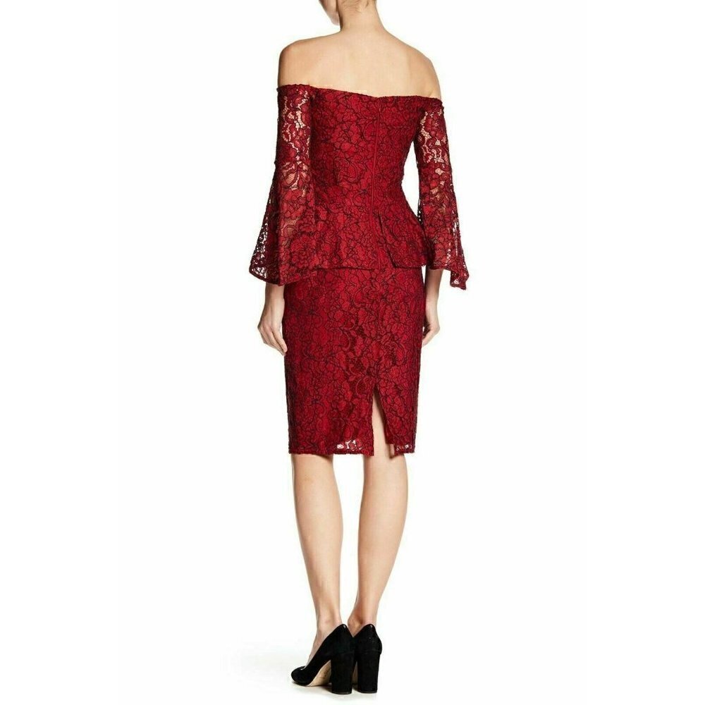 Laundry by Shelli Segal Women Red Peplum Lace Off-the-shoulder Cocktail Dress 6 - Picture 4 of 10